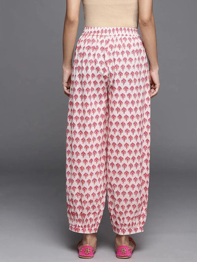 White Printed Cotton Salwar Pants - Libas