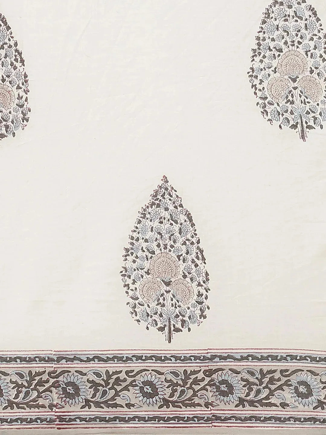 White Printed Cotton Saree - Libas 
