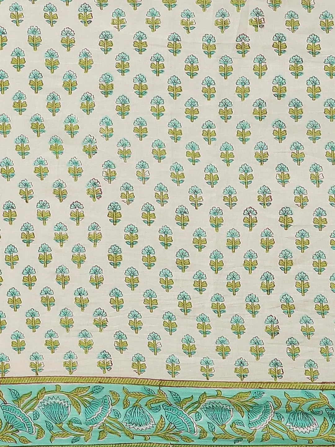 White Printed Cotton Saree - Libas 