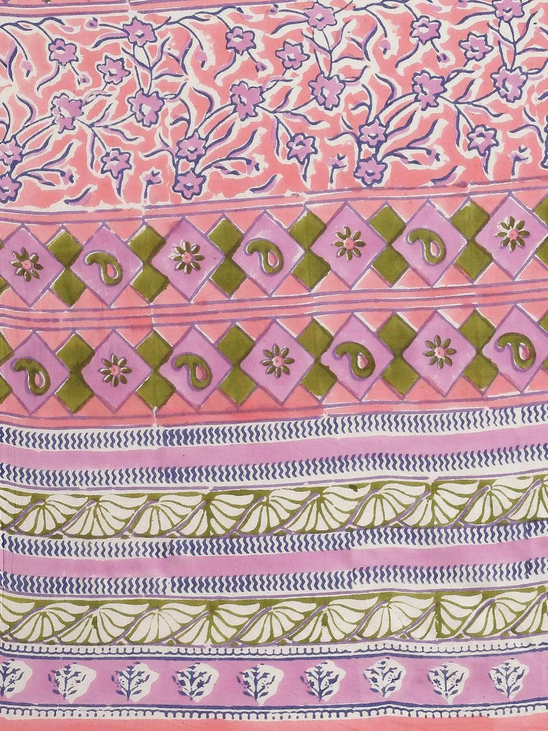 White Printed Cotton Saree - Libas 