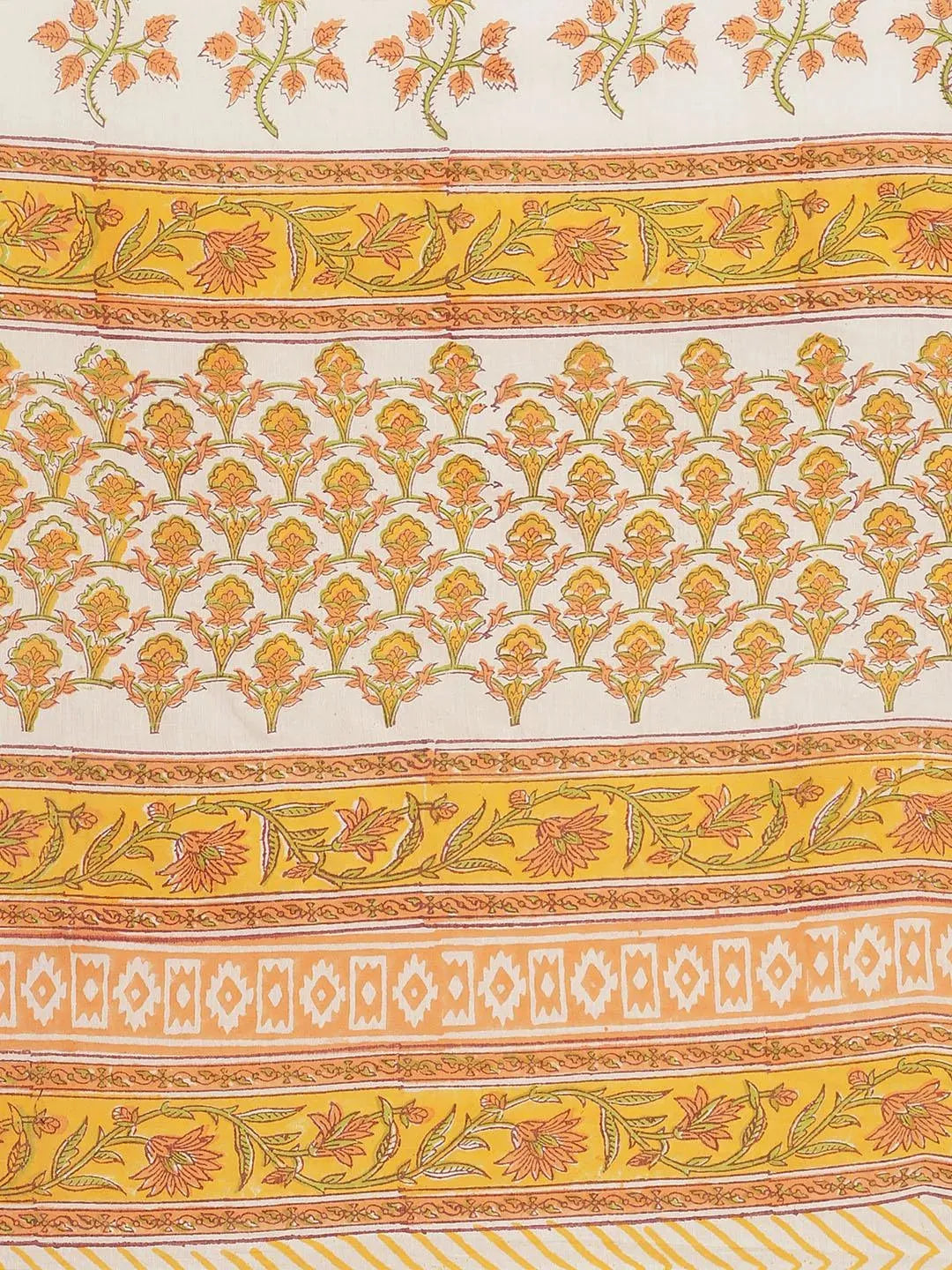 White Printed Cotton Saree - Libas 