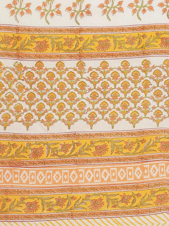 White Printed Cotton Saree - Libas