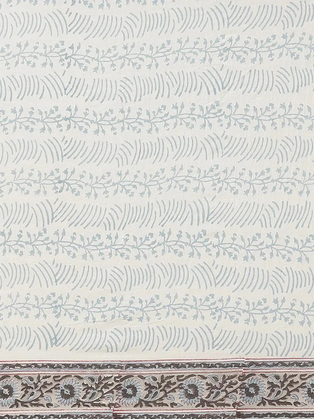 White Printed Cotton Saree - Libas 