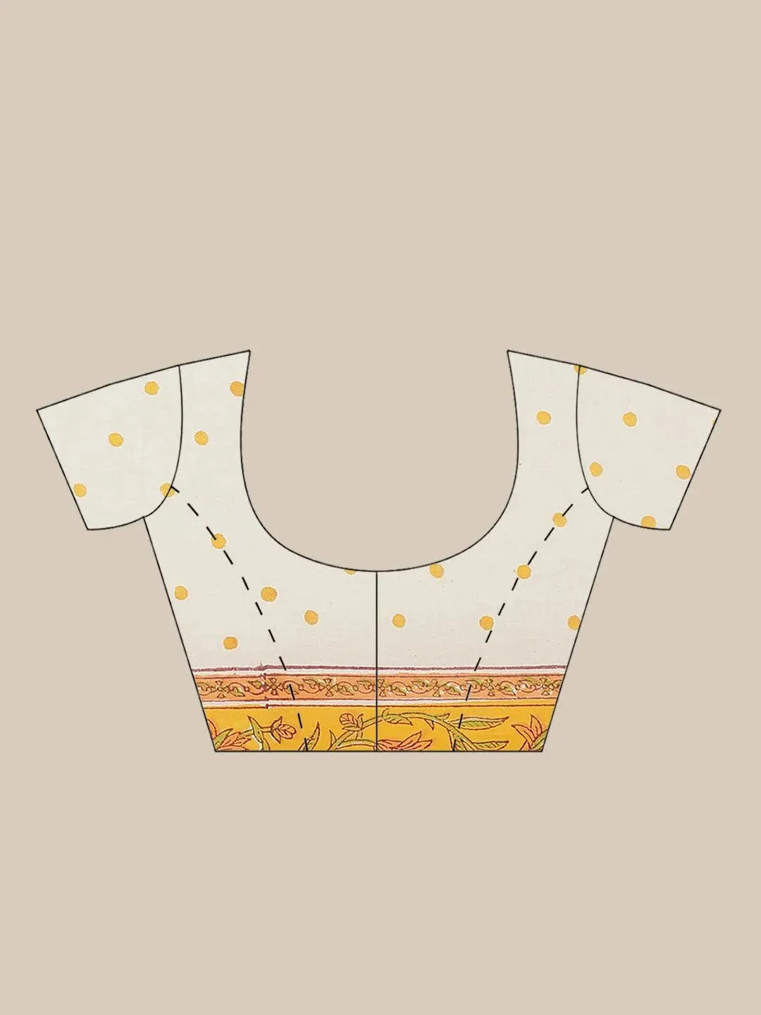 White Printed Cotton Saree - Libas 