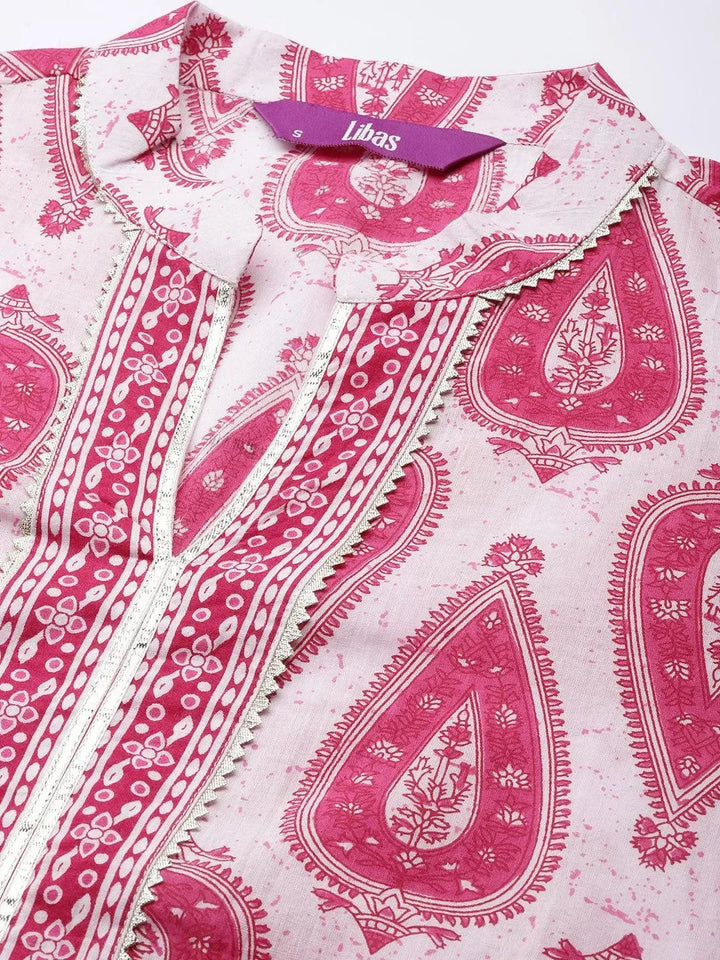 White Printed Cotton Straight Kurta - Libas