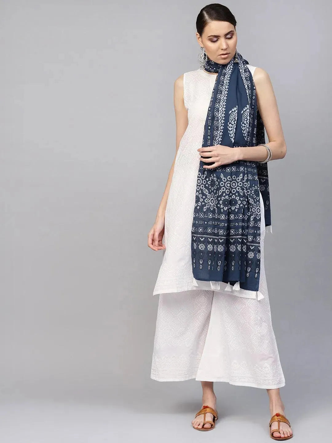 White Printed Cotton Suit Set - Libas