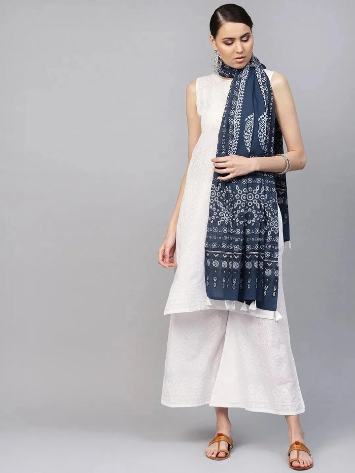 White Printed Cotton Suit Set - Libas