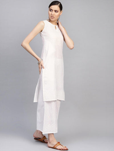 White Printed Cotton Suit Set - Libas