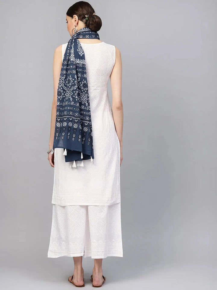 White Printed Cotton Suit Set - Libas