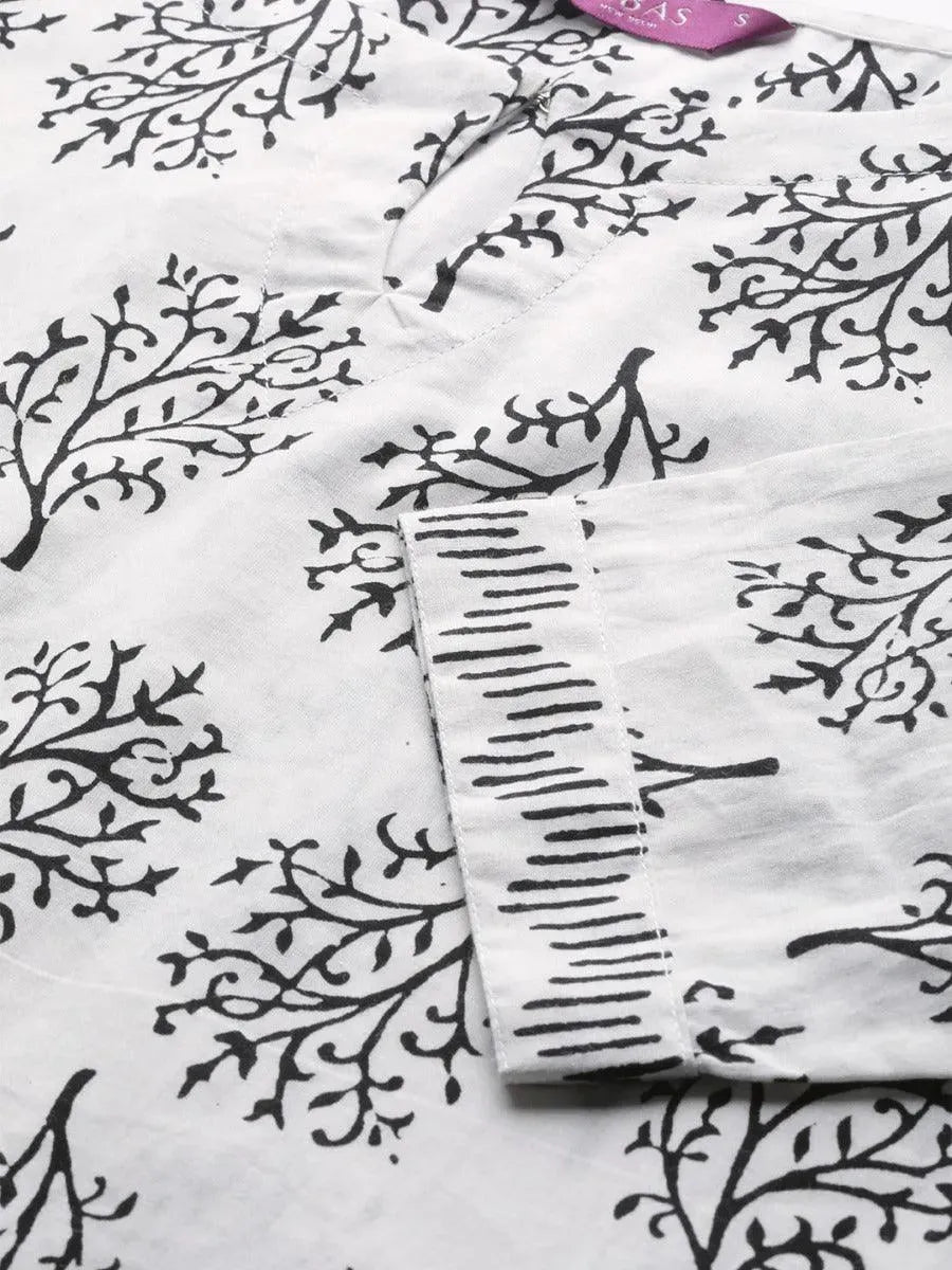 White Printed Cotton Suit Set - Libas 