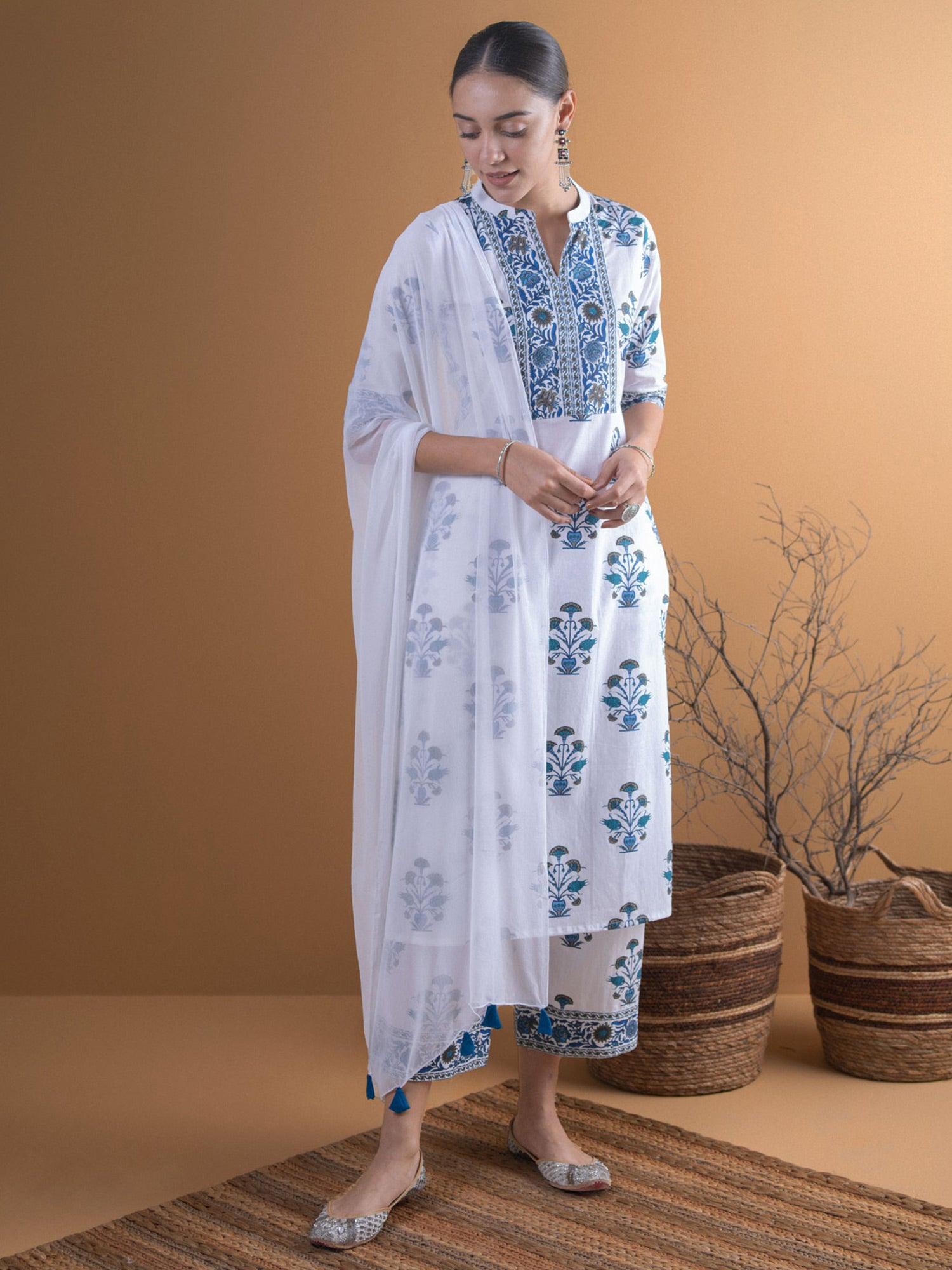 

Buy White Printed Cotton Suit Set -6538- | Libas Ethnic Wear Online