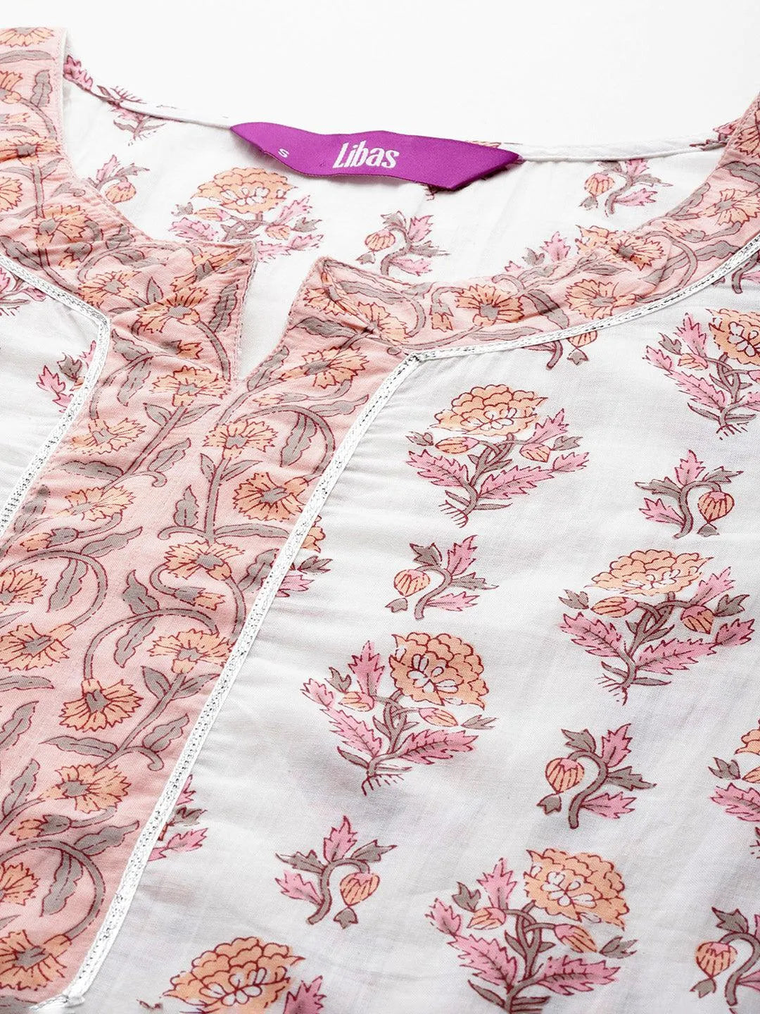 White Printed Cotton Straight Suit Set With Salwar - Libas 