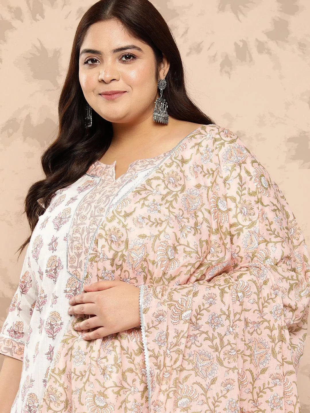 White Printed Cotton Straight Kurta With Salwar and Dupatta - Libas 
