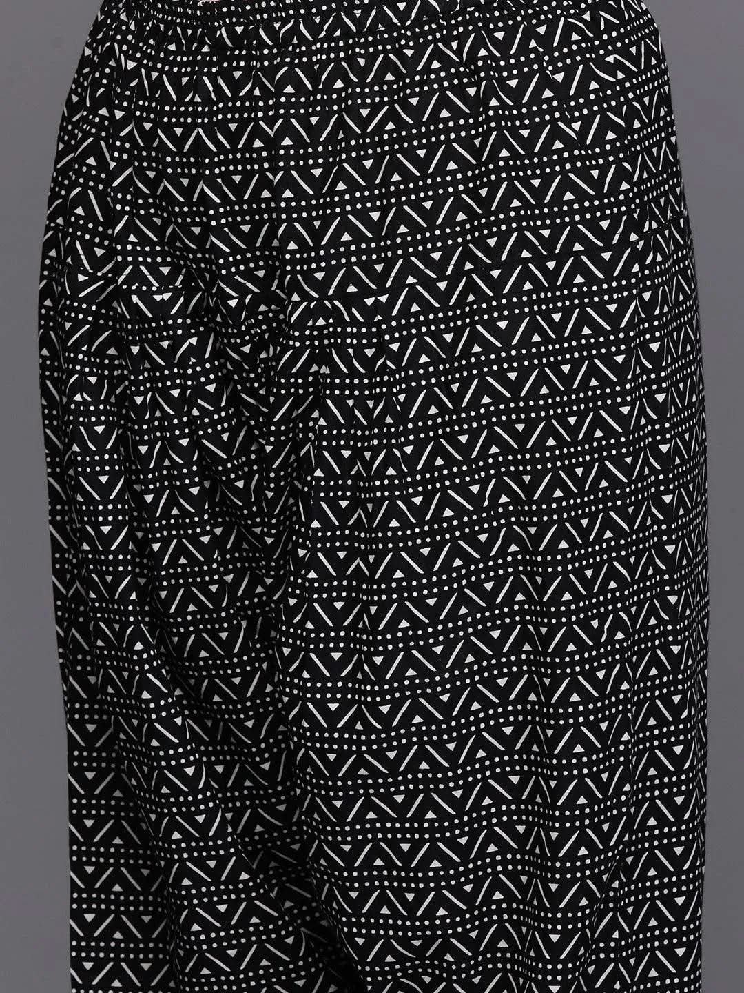 Black Yoke Design Cotton Straight Kurta With Trousers & Dupatta - Libas 