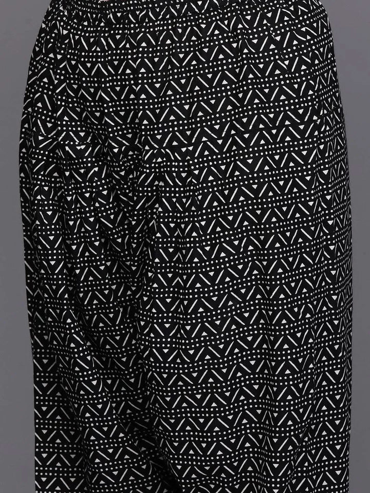 Black Yoke Design Cotton Straight Kurta With Trousers & Dupatta - Libas