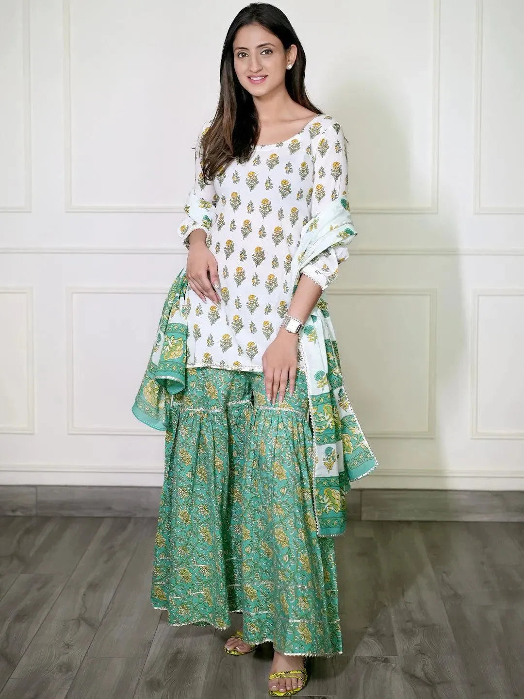 White Printed Cotton Suit Set - Libas