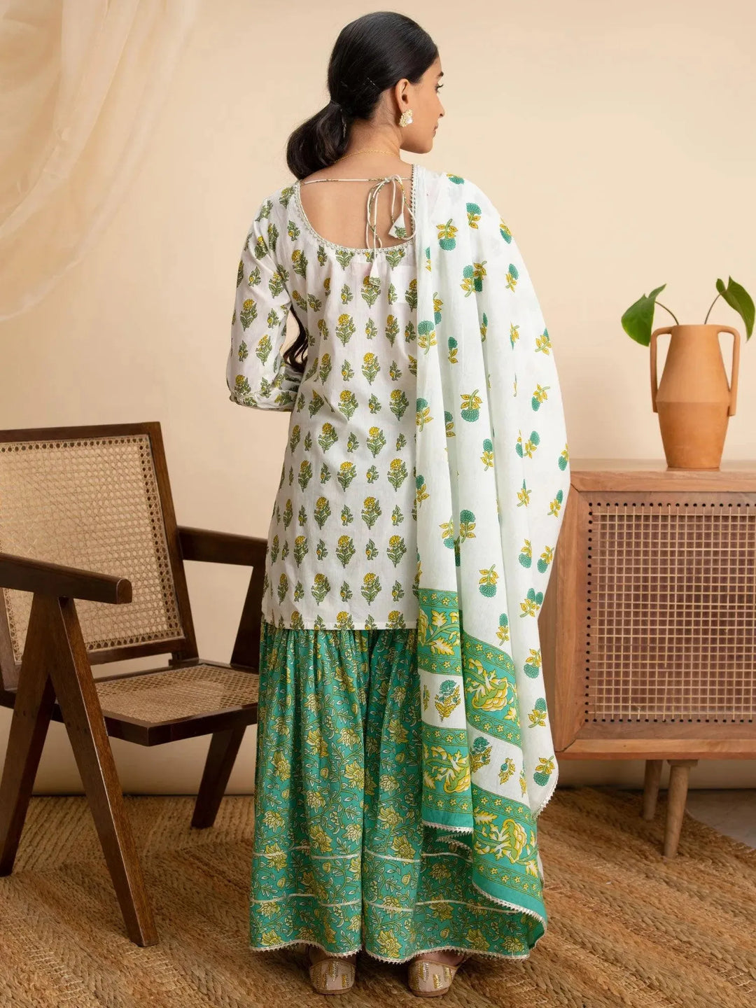 White Printed Cotton Suit Set - Libas