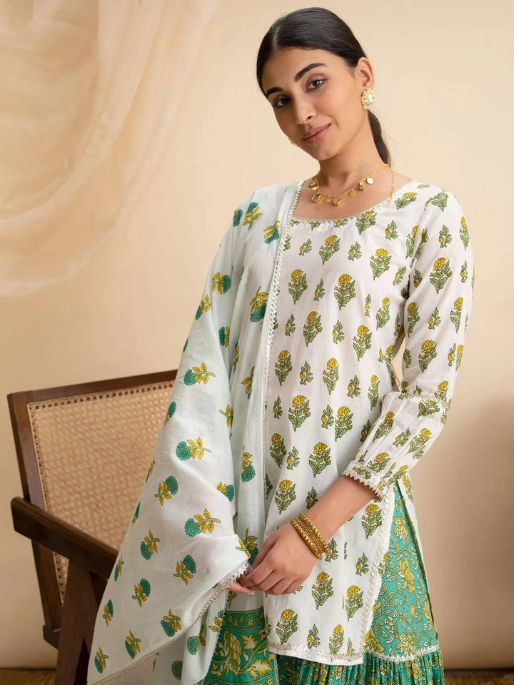 White Printed Cotton Suit Set - Libas