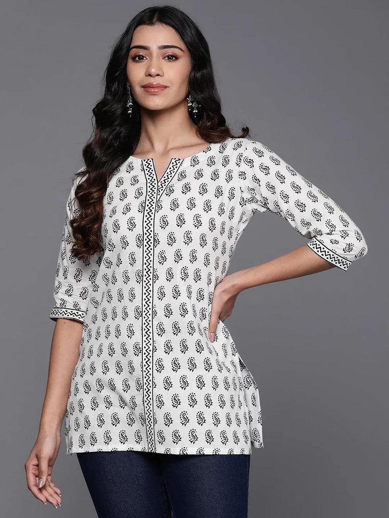 Libas White Printed Cotton Straight Kurti