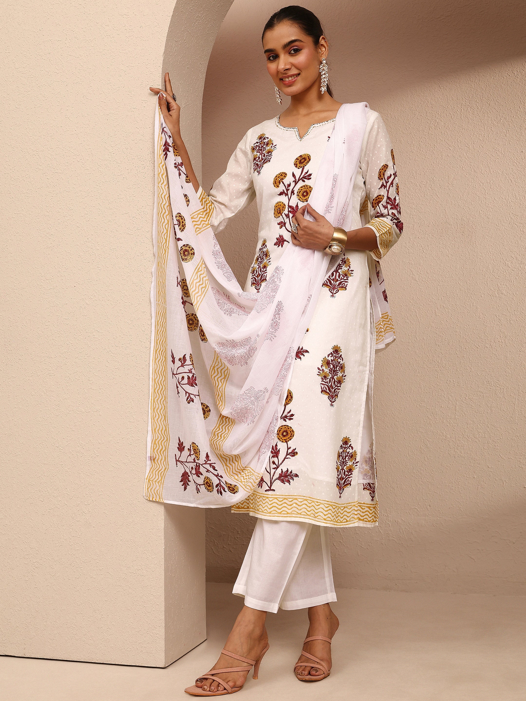 White Printed Cotton Straight Suit Set With Dupatta-image-45