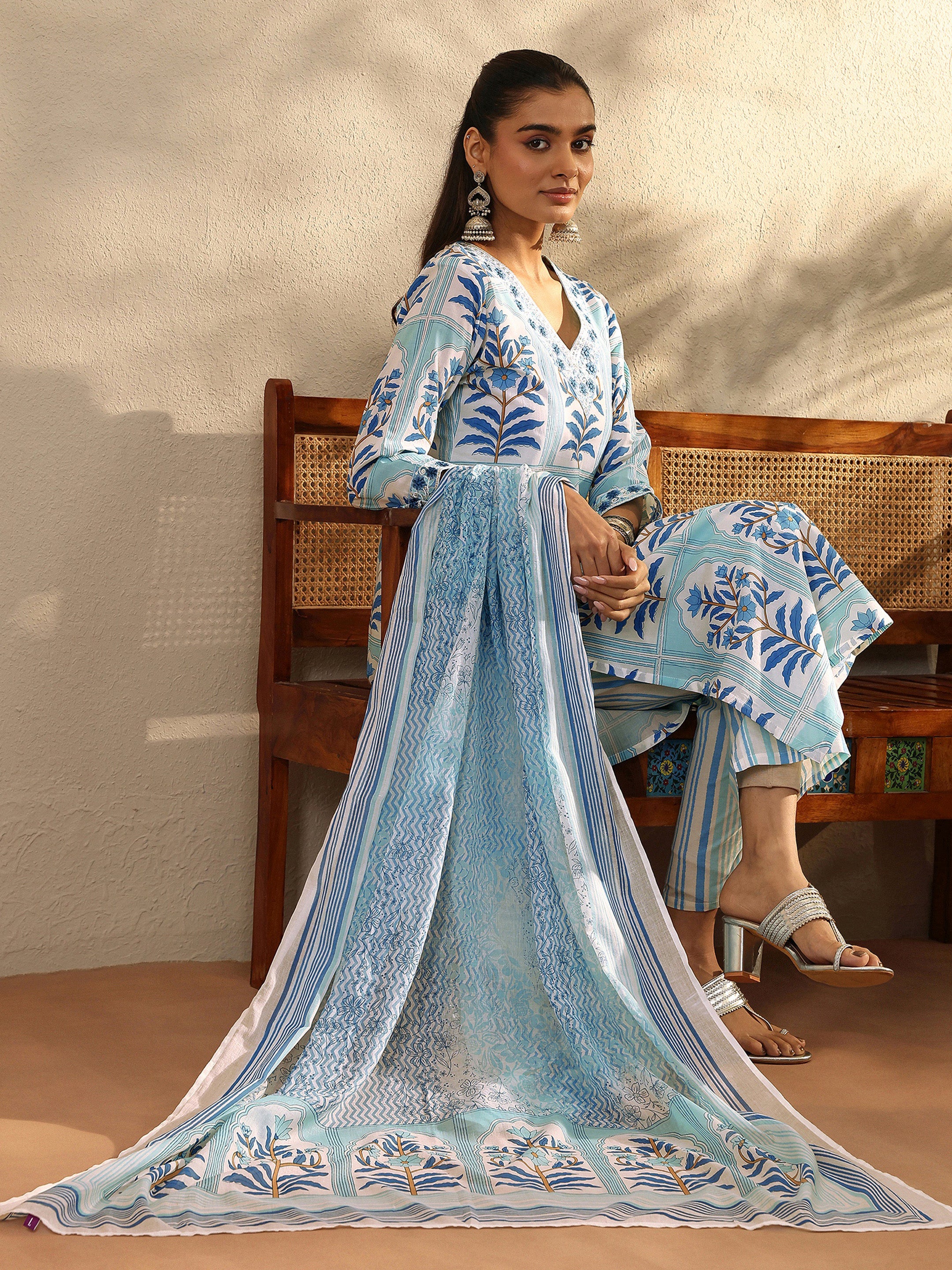libas White Printed Cotton Straight Suit Set With Dupatta-picture-55