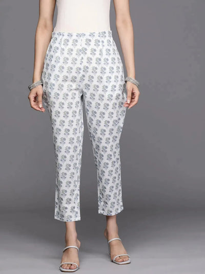 White Printed Cotton Trousers - Libas