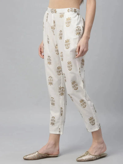 White Printed Cotton Trousers - Libas