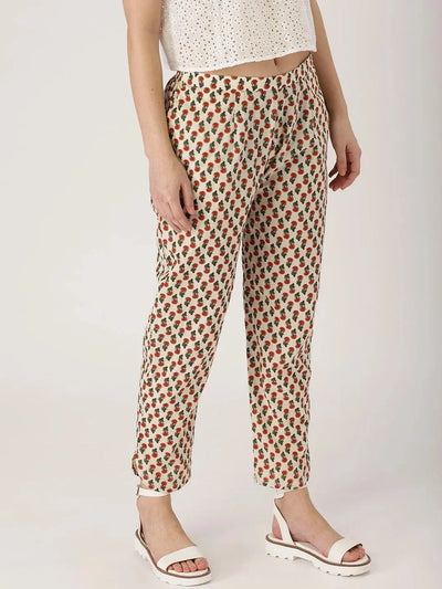 White Printed Cotton Trousers - Libas