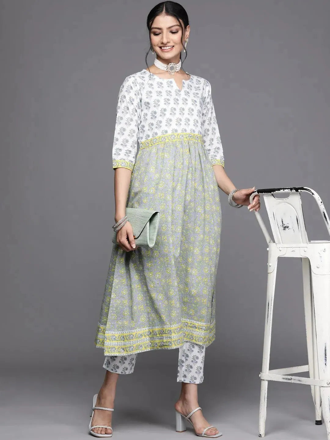 White Printed Cotton Trousers - Libas 