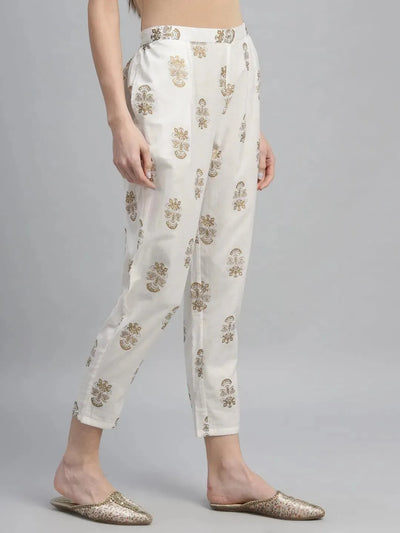 White Printed Cotton Trousers - Libas