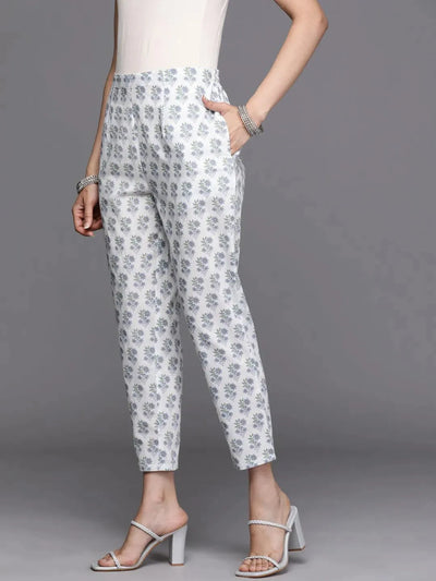 White Printed Cotton Trousers - Libas