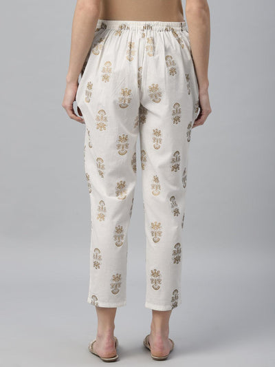 White Printed Cotton Trousers - Libas