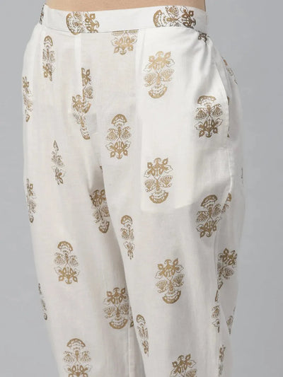 White Printed Cotton Trousers - Libas