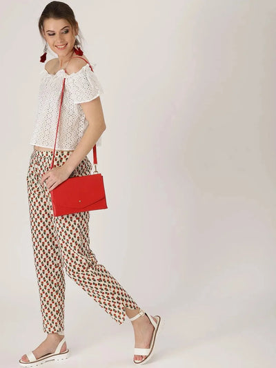 White Printed Cotton Trousers - Libas