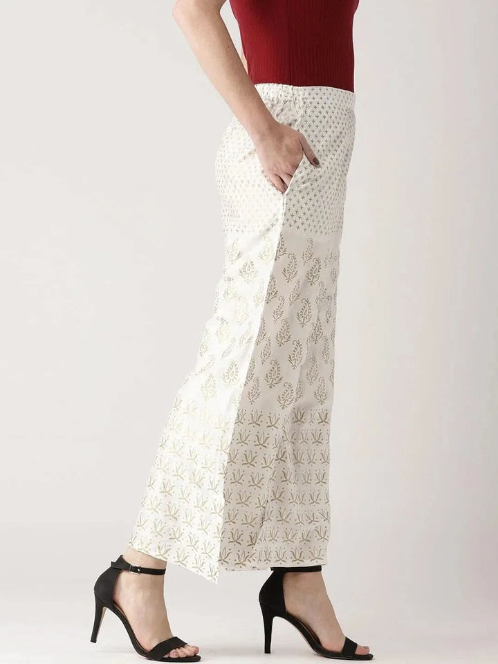 White Printed Polyester Palazzos - Libas