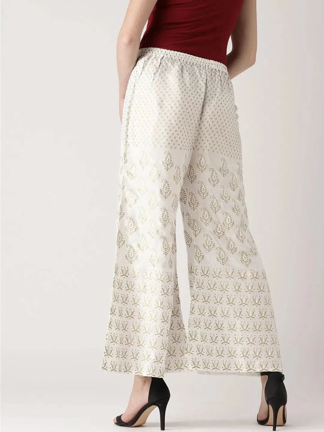 White Printed Polyester Palazzos - Libas 