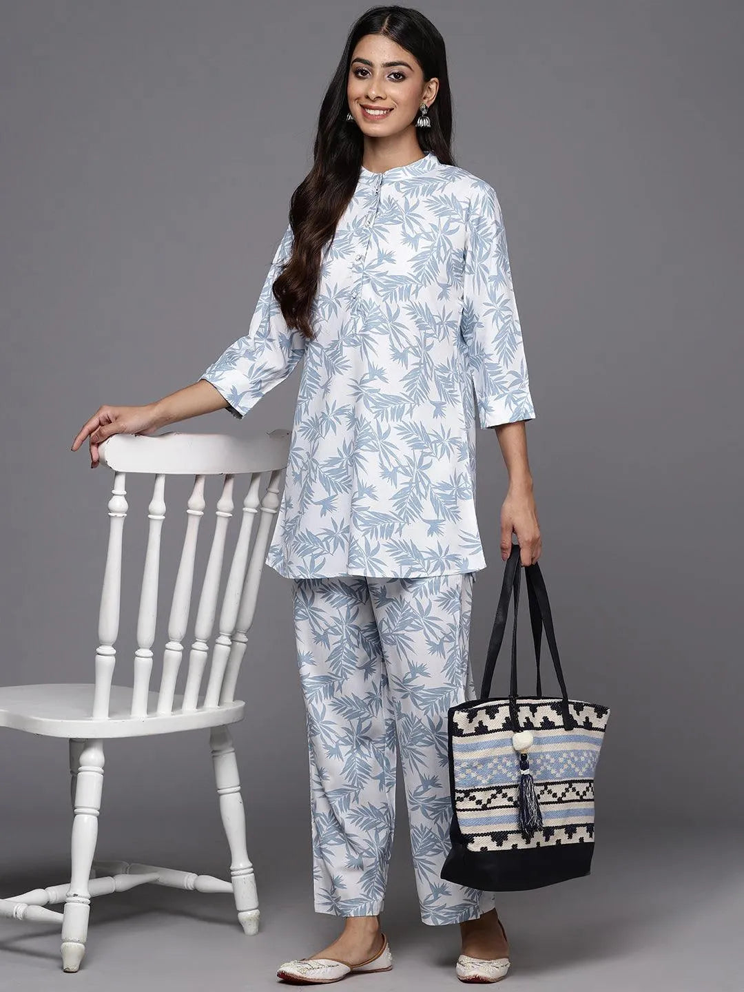 White Printed Rayon Co-Ords - Libas 