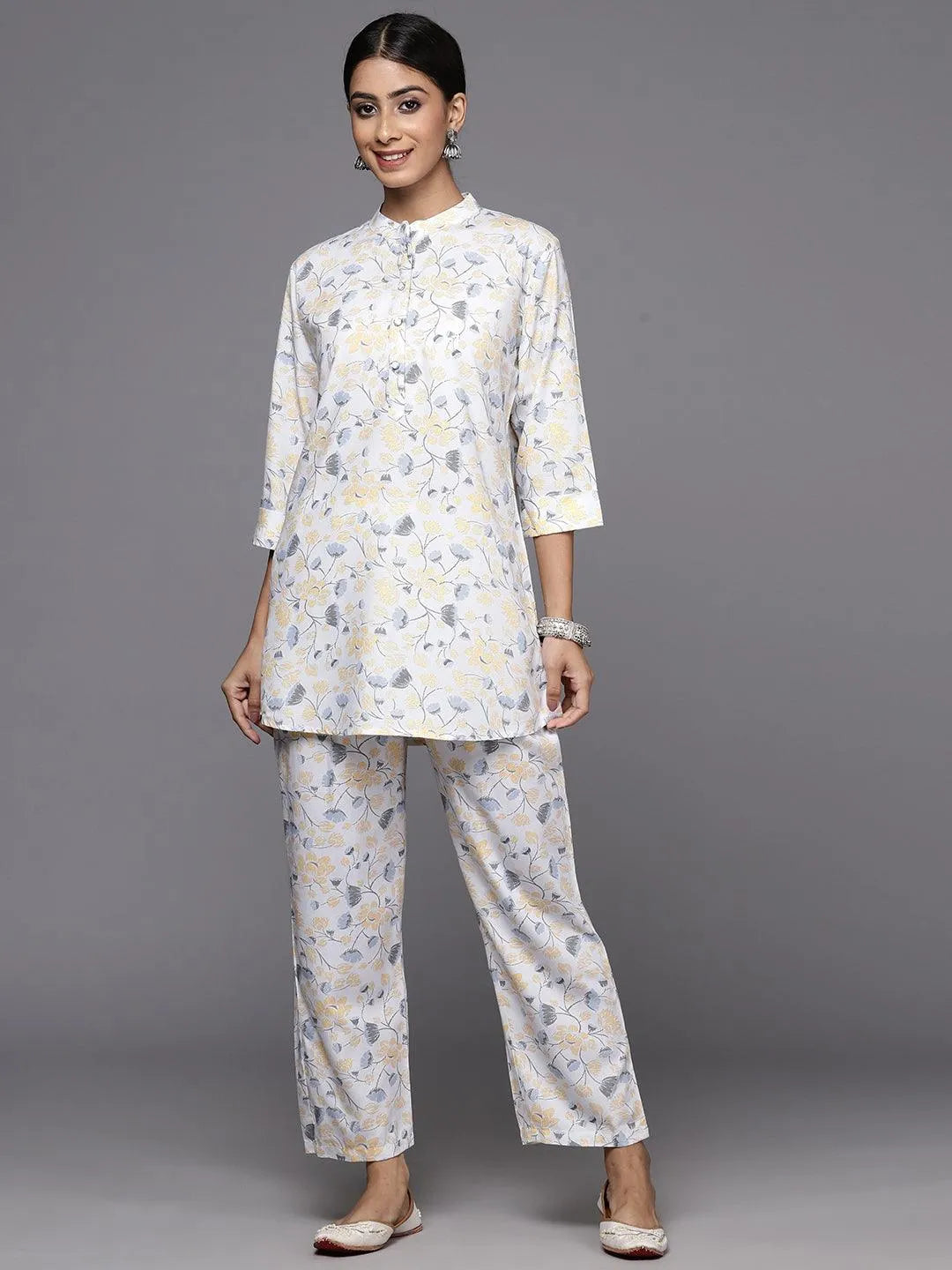 White Printed Rayon Co-Ords - Libas