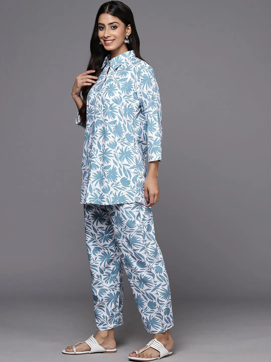 White Printed Rayon Co-Ords - Libas 