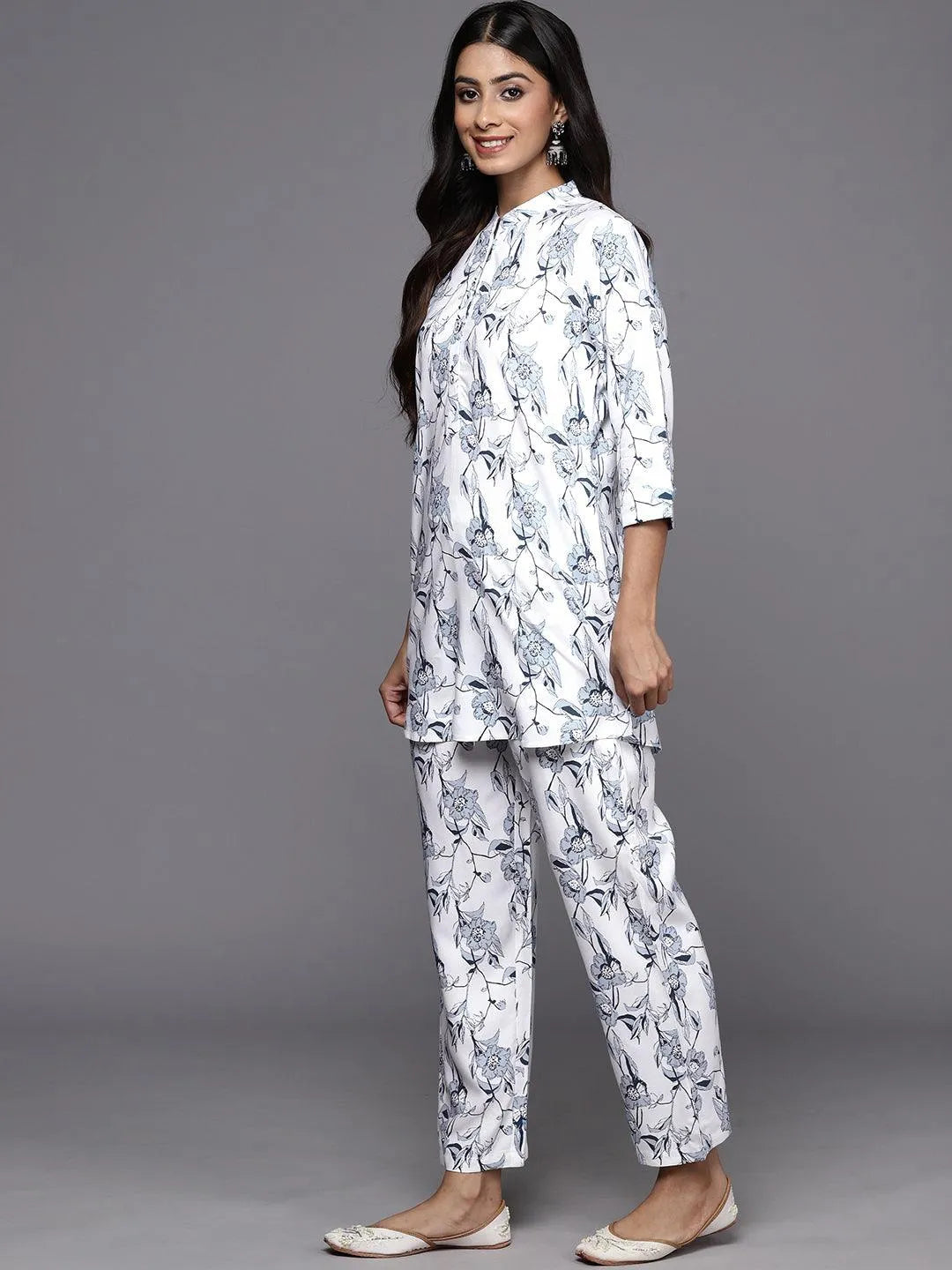 White Printed Rayon Co-Ords - Libas 