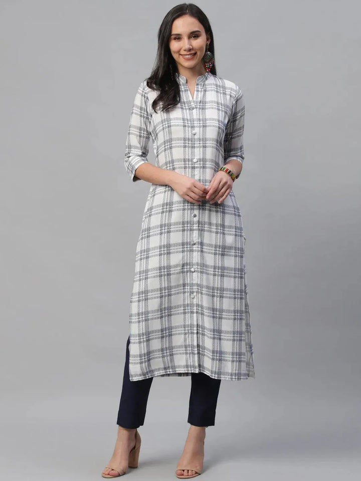 White Printed Rayon Kurta - Libas
