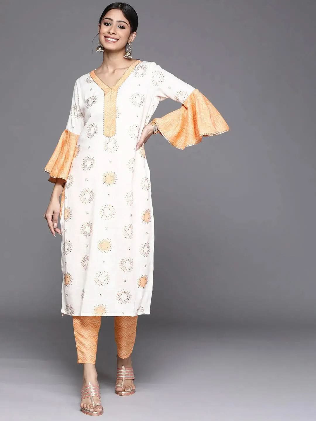 White Printed Rayon Kurta-image-3
