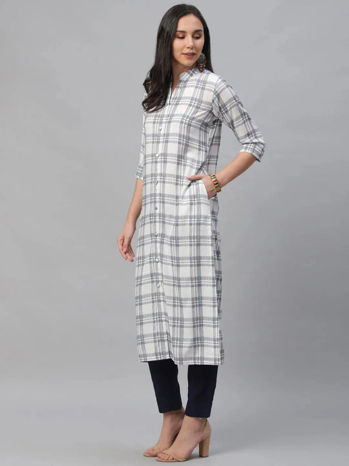 White Printed Rayon Kurta - Libas