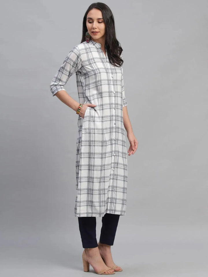 White Printed Rayon Kurta - Libas