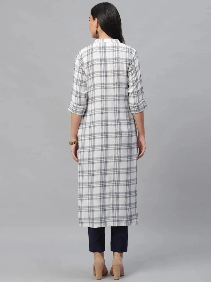 White Printed Rayon Kurta - Libas