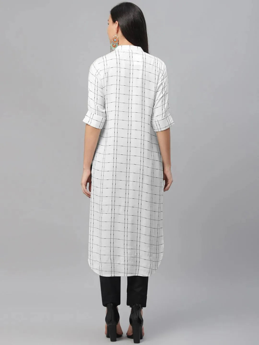 White Printed Rayon Kurta - Libas