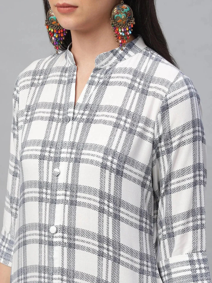 White Printed Rayon Kurta - Libas