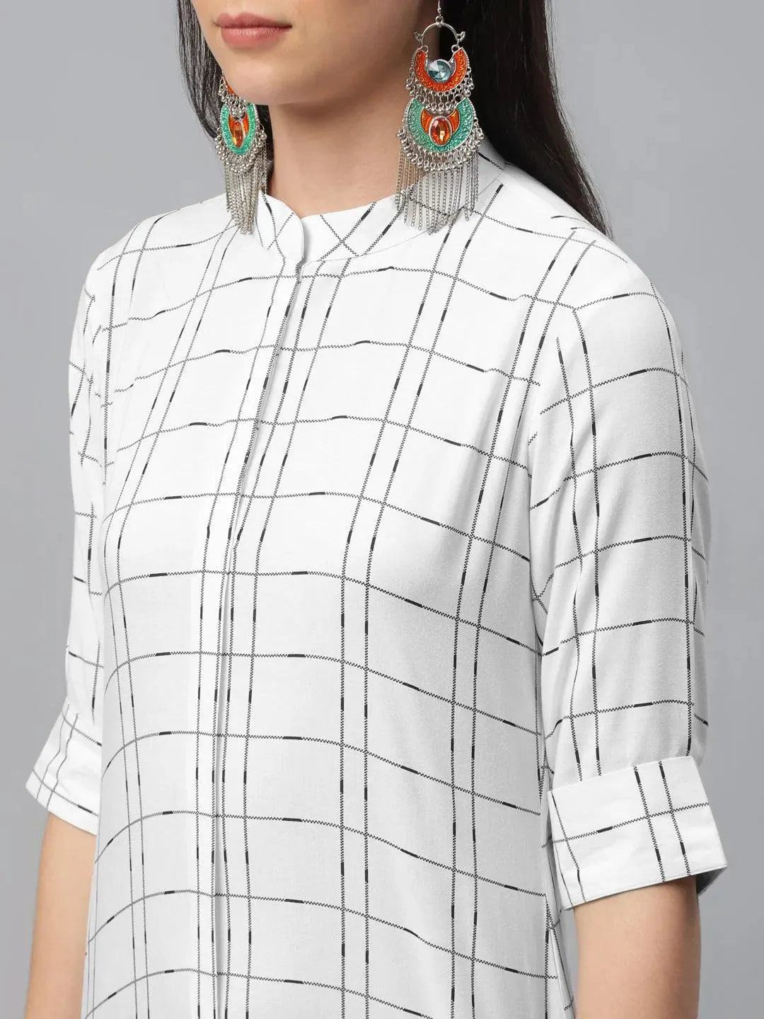 White Printed Rayon Kurta - Libas