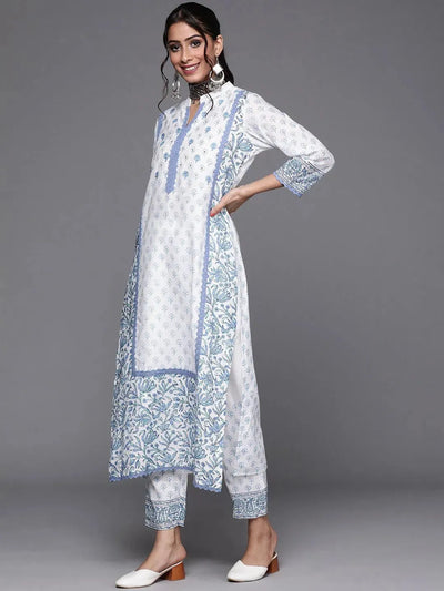 White Printed Silk Suit Set - Libas