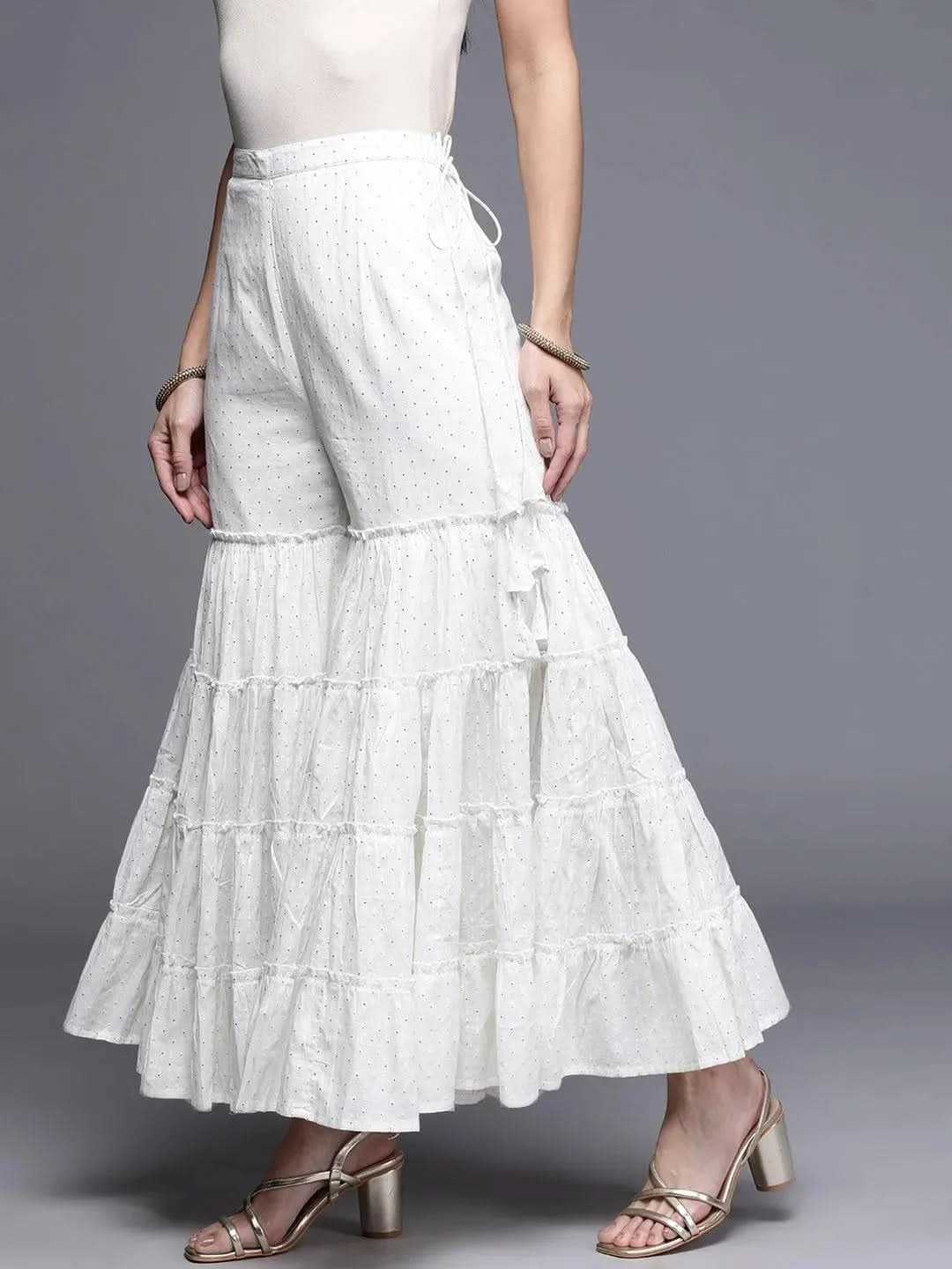

Buy White Self Design Cotton Sharara Pants- PL977O- | Libas Ethnic Wear Online